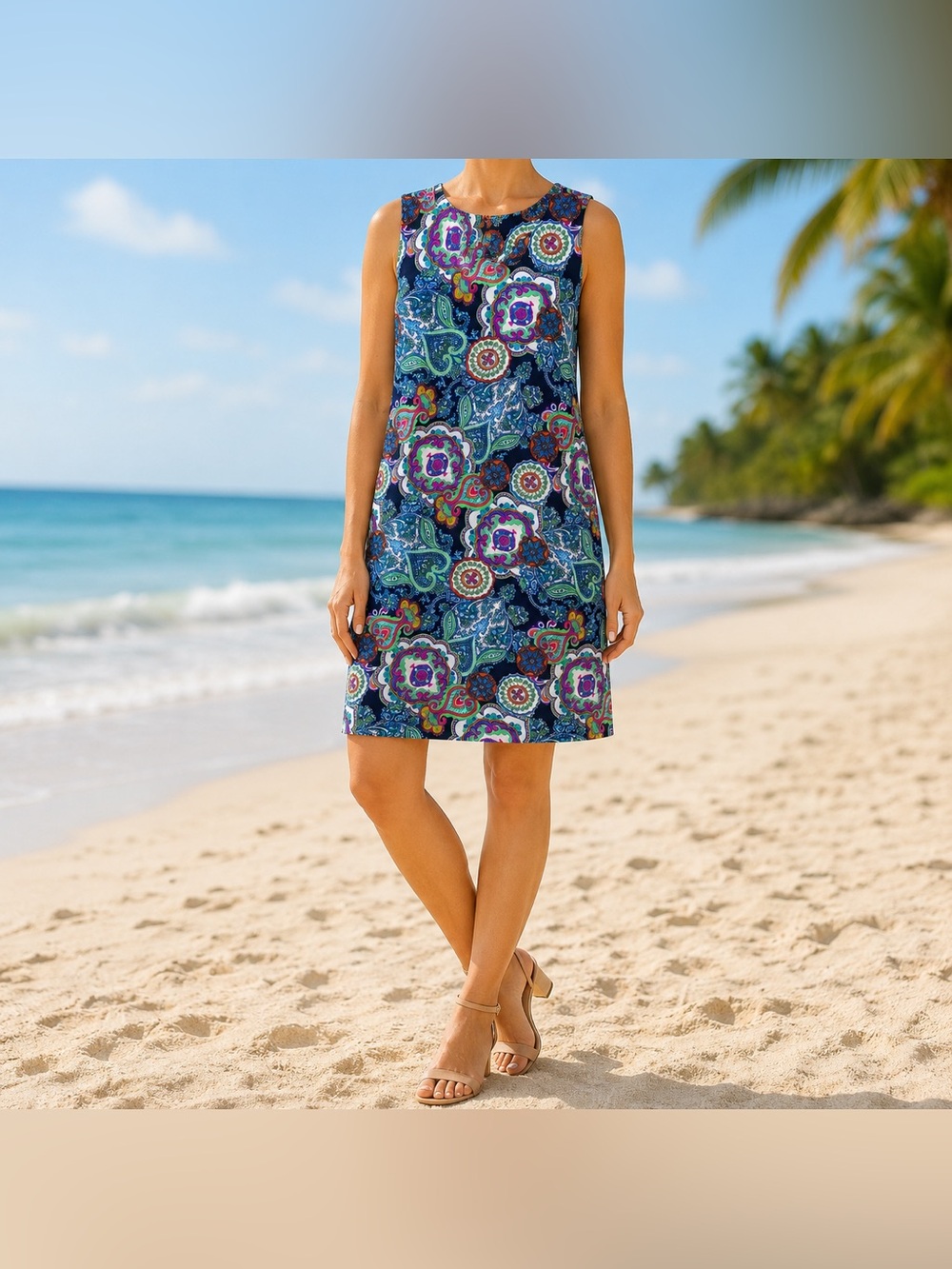 Jude Connally Paisley Shift Dress  Women’s Small Blue Beach Summer Sleeveless